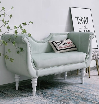 chaise mint colour with poster background